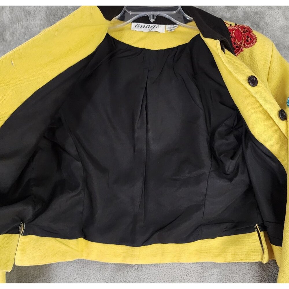 Anage Jacket Womens Small Yellow Black Butterfly Embroidered Button Up Vintage - Picture 3 of 9
